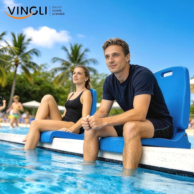 VINGLI Portable Pool Chair for Poolside Lakeeze Swim Stool Folding Flip Seat Chair for in PoolBeach Chair with Ergonomic Back Support for Pool Edges Stadium BeachCamping Tailgates Boats Docks