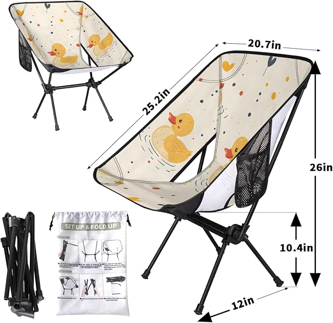 Honeybaby Folding Camping Chair Ducks dots Camping Chairs Lightweight Portable Chair Outdoor Foldable Chairs for Camping Travel Picnic Beach Hiking