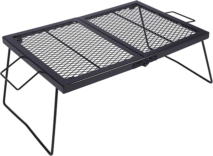 REDCAMP Folding Campfire Grill Heavy Duty Steel Grate Portable Over Fire Camp Grill for Outdoor Open Flame Cooking Large