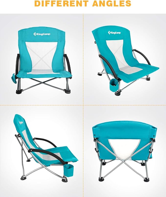 KingCamp Low Seat Beach Chair Outdoor Camping Folding Chair with Cup Holder 3 Colors