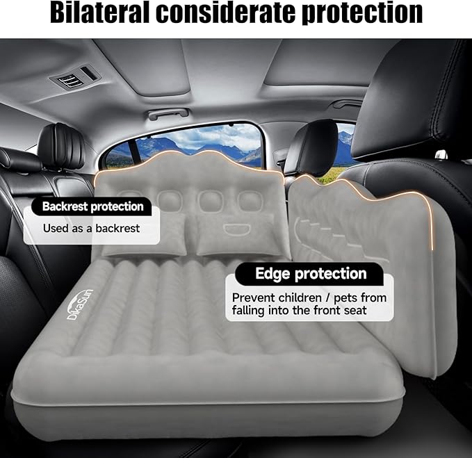 Car Air Mattress Inflatable SUV Truck Car Camping Mattress for Back Seat Thickened Travel Car Bed Sleeping Pad with Car Air Pump 2 Pillows (Grey)