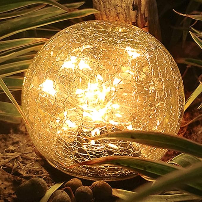 TOMEX 4 Pack Solar Garden Lights Cracked Glass Ball Waterproof Warm White LED for Outdoor Decor Decorations Pathway Patio Yard Lawn 4 Pack (4.7)