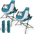 Folding Hammock Camping Chair Portable Adjustable Recliner Rocking Chairs with Cup Holder &amp Carry Bag Aluminum Alloy Frame Ideal for Outdoor Lawn Backyard and Travel 2 Pack (Blue)