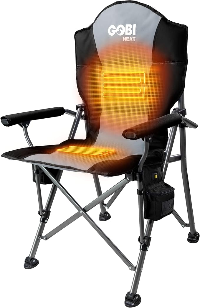 Gobi Heat - Terrain Portable Heated Camping Chair - Outdoor Folding Chair with Heated Filling - Winter Camping Essential - 3 Heat Settings (Slate)