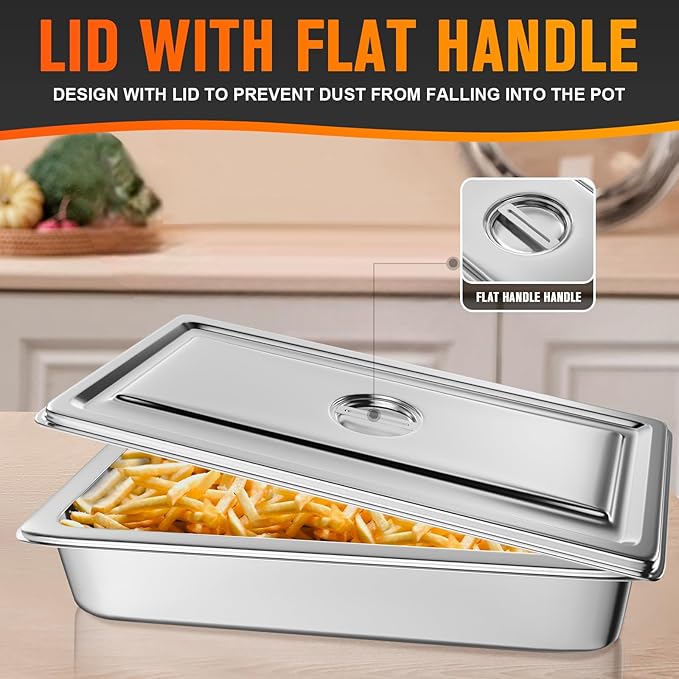 Hotel Pan Full Size Steam Table Pan 2.5 Deep Stainless Steel With Lid 20.8 L x 13 W Anti-Jam Buffet Commercial (4 Pack)