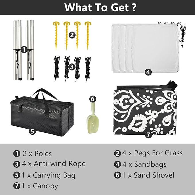ALAZA White Mandala Graffiti Beach Tent Sun Shelter UPF50+ Protection Beach Shade Canopy w/ 4 Sandbags for Outdoor Camping Fishing Backyard Fun Picnic 10x9 ft