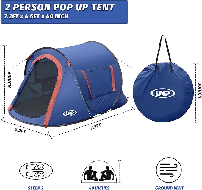 Pop-up Tent2 Person Camping TentInstant Portable Beach TentEasy Pop Up Shade Tents 2 Doors for Camping Hiking &amp Traveling with Carrying Bag