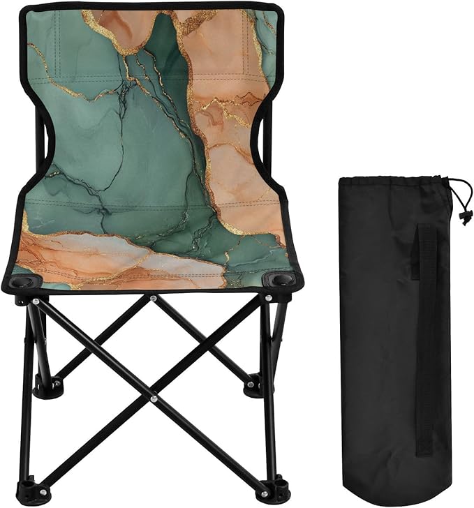 GuoChe Marble Terracotta Green_3 Folding Camping Chair Portable Chair Includes Carry Bag for Picnic