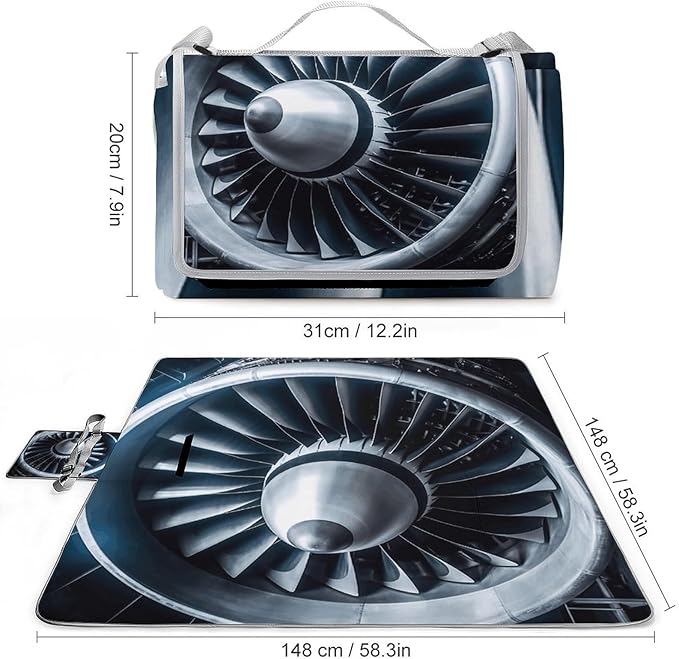 Jet Engine Beach BlanketPortable Waterproof Picnic Blanket58.3''x 58.3'' Extra Large Picnic Mat for BeachCamping Grass Lawn Park Accessorie for Festival BBQ