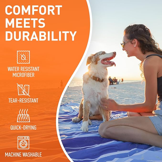 Beach Blanket and UV Umbrella – Sandproof Mat and Wind-Resistant Shade for Outdoor Comfort at The Beach Park or Festivals