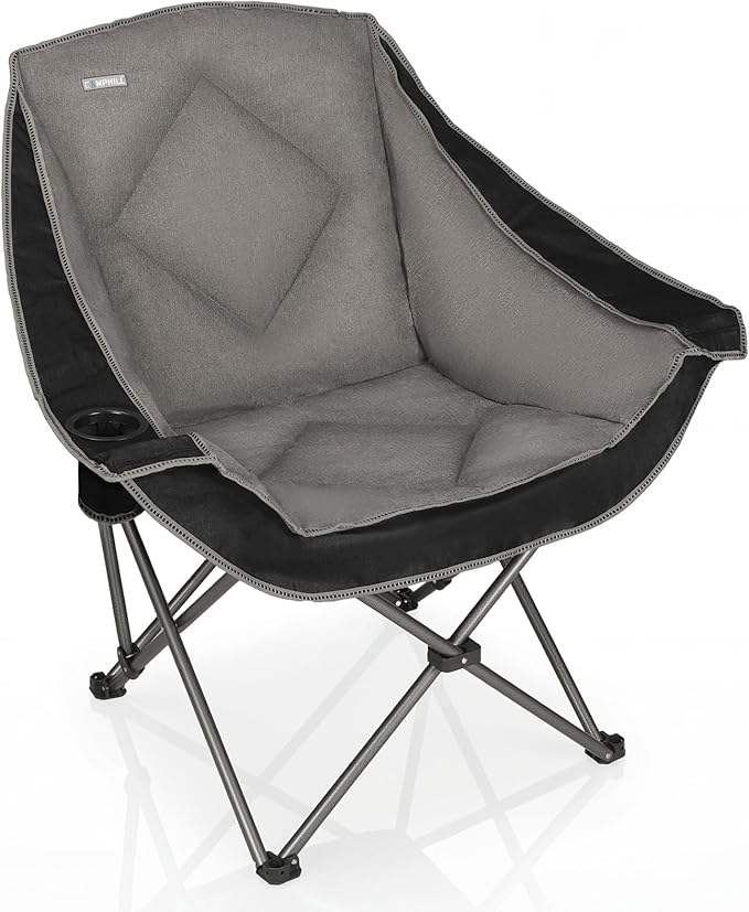 CAMPHILL Folding Camping ChairOversized Portable Camping Chair with Cup HolderHeavy Duty Padded Lawn Chair for Camping Tailgates Beach and Sports