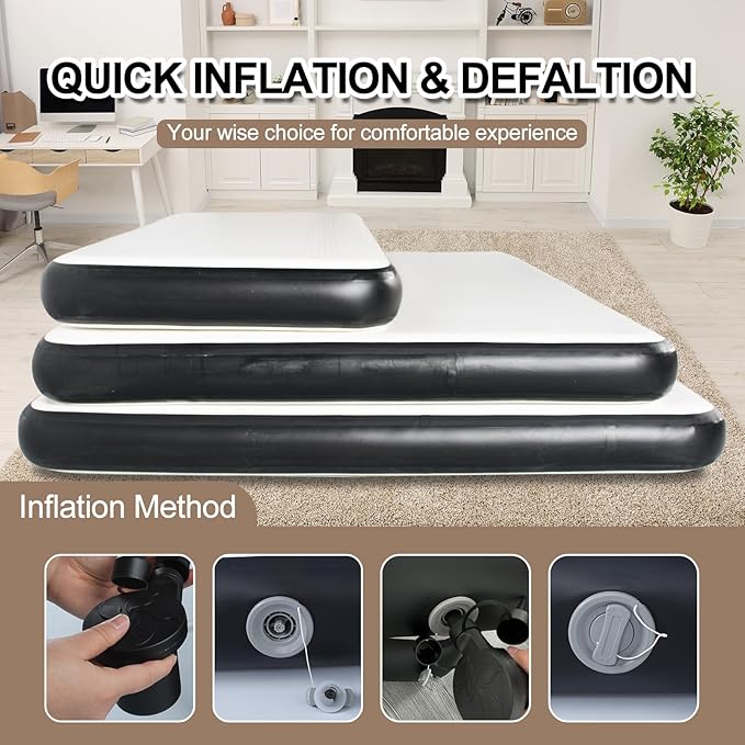 Twin Size Inflatable Air Bed Mattress 8'' Elevated Pad with Pump Wood Grain Hypo-Allergenic Portable Outdoor Camping Mat