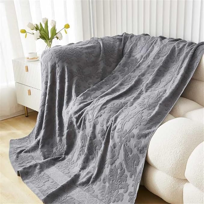 Cotton Terry Blanket for Couch 3D Jacquard Terry Towels Light Weighted Picnic Camping Quilt Blankets Duvet Cover Terry Sheet Towel Blanket for Bed Birthday Gift for Men Dad Boys Dark Grey 60x80''
