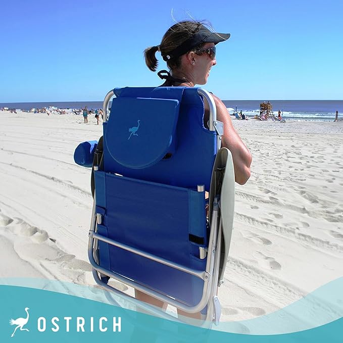 Ostrich the Heavy-Duty Backpacker Portable Beach Chair with Face Hole Adjustable Lounge Chair with Face Opening Cup Holder &amp 325lb Capacity Blue
