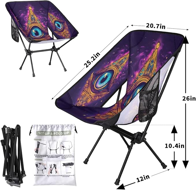 Evil Eye Pattern Camping Chair Lightweight Portable Chairs for Adults Easy Installation Outdoor Foldable Camping Chair for Camping Fishing Hiking Picnic Beach