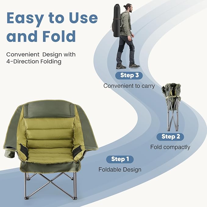 DUMOS Oversized Camping Chair for Adults - 450lbs Heavy Duty Folding Chair with Cup Holder &amp Side Pockets Portable Chair for Camping Fishing Hiking Picnic