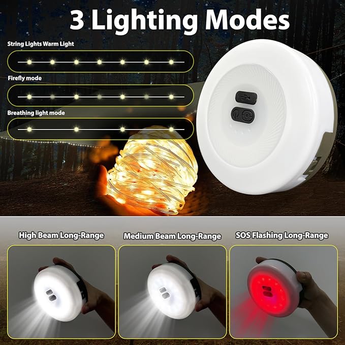 GEERTOP Portable Large 17 x 10 ft Waterproof Backpacking Tarp with10M LED String Lights Outdoor Emergency Tarp Kit for Camping