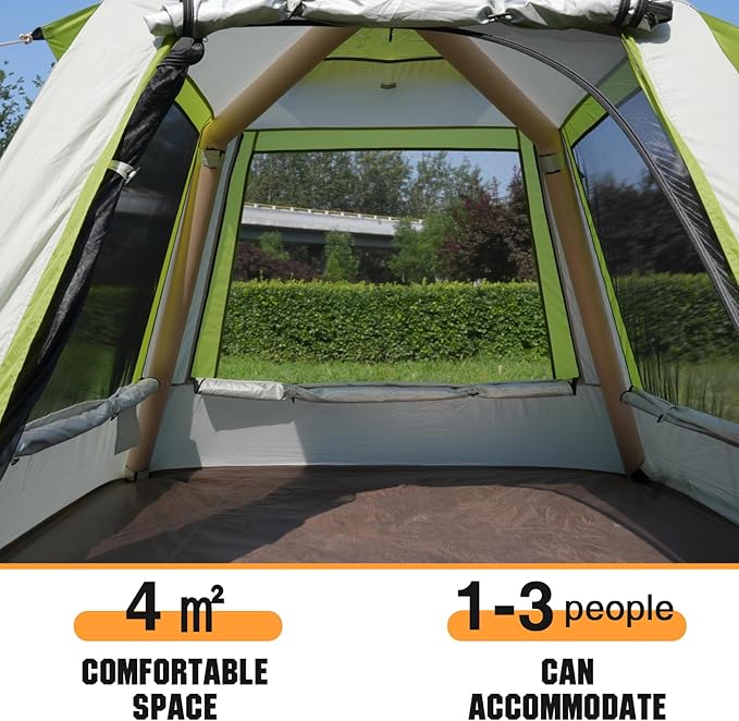 2-3 Person Automatic Inflatable Camping Tent Quick Setup Instant Cabin Tents Oxford Waterproof Inflatable House Tent with Mesh Windows for Adults Scouts