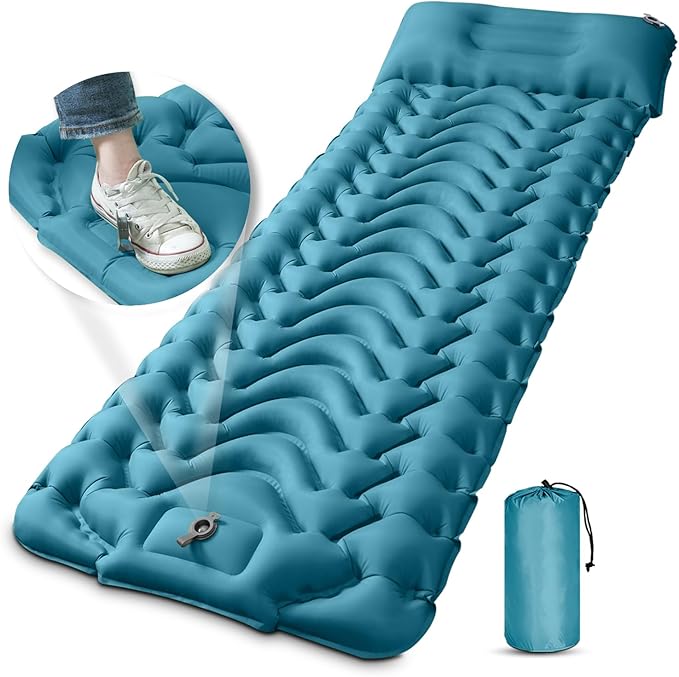 MEETPEAK Camping Sleeping Mat Inflatable Sleeping Pad Foot Press Lightweight Camping Pad for Backpacking Hiking Traveling Durable Waterproof Air Mattress Compact Camping Pad