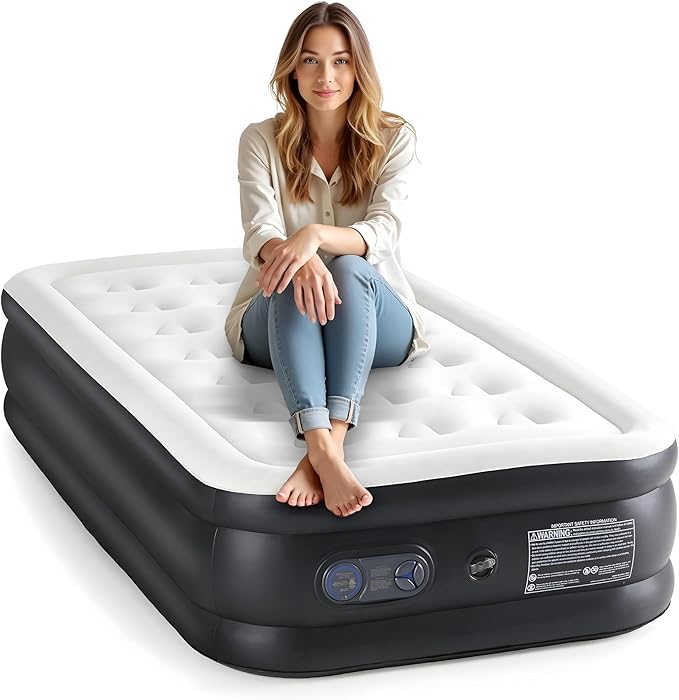 YSSOA Twin Camping Air Mattress with Built-in Electric High-Speed Pump 16 Bed Height Blow Up Inflatable Airbed with Carrying Bag Best for Home Guests &amp Travel Waterproof Foldable Portable