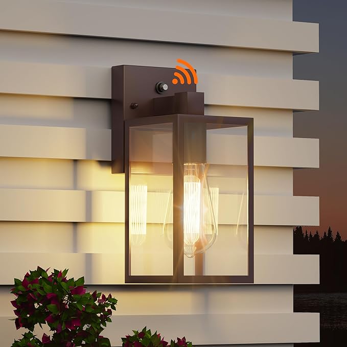 WIHTU Oil Rubbed Bronze Dusk to Dawn Porch Lights Fixtures - Outdoor Exterior Sensor Wall Sconce Lamp Waterproof Wall Lantern Anti Rust Coach Lights for Doorway Garage