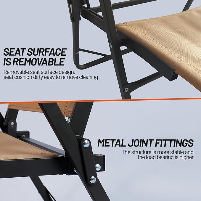 Lightweight Folding Camping Chair Gravel Brown Aluminum Outdoor Beach Chair with Solid Wood Armrest Portable Collapsible Fishing Chair for Hiking Beach Backpacking Lawn Picnic (1)