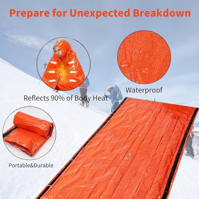Emergency Sleeping Bag with Whistle Portable Emergency Survival Bag Lightweight Pocket Size Emergency Sleeping Bag Waterproof Thermal Bivy Sack for Camping Hiking