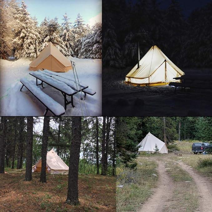PlayDo Waterproof 4 Season Cotton Canvas Hot Tent Bell Wall Tent Yurt Tent with Stove Jack Hole for Outdoor Family Camping
