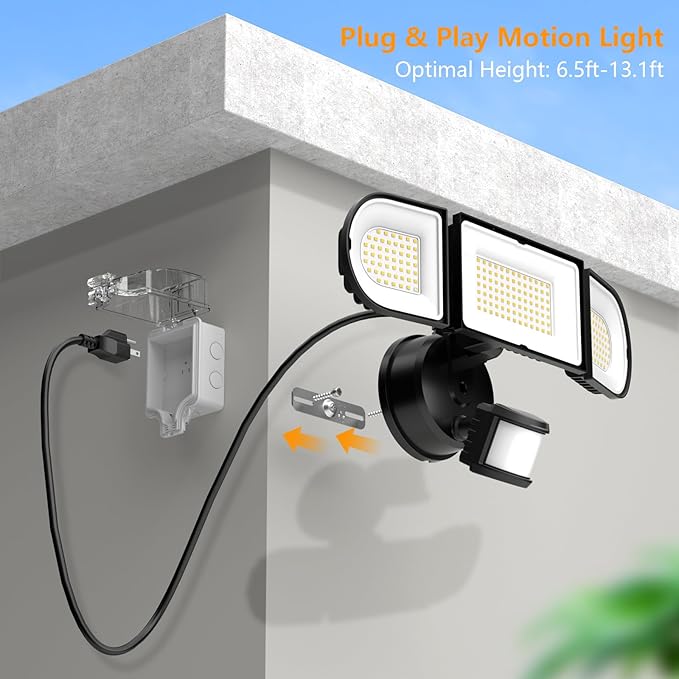 Onforu 130W LED Motion Sensor Outdoor Lights Plug in Dusk to Dawn Outdoor Lighting 13000LM Motion Detector Outside Flood Light with Remote 6500K IP65 Waterproof Security Light(Black)