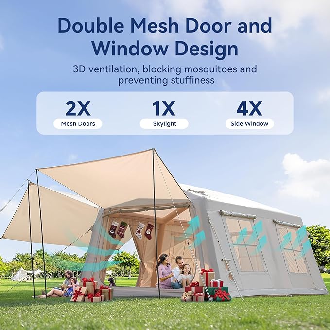 Inflatable Blow Up Tents for CampingWaterproof Oxford Hot Tent with Manual PumpSpacious Easy Setup Inflatable Camping Air Tent for Family Glamping