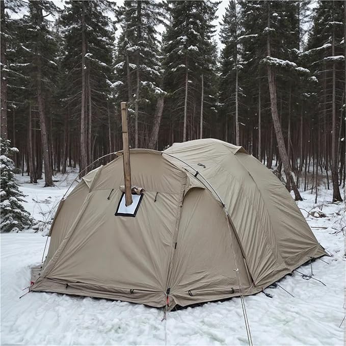 2-Person 4-Season Fireproof Hot Tent – Waterproof Tunnel Dome Tent with Stove Jack &amp Snow Skirt for Camping Hiking