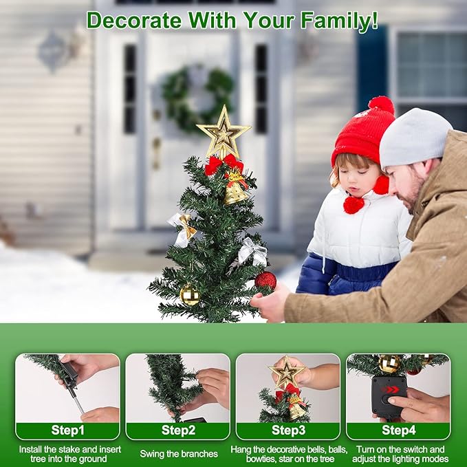 4 Pack Solar Christmas Decorations Tree Lights Upgraded Outdoor Solar Stake Decorative Lights Xmas Tree W/20 LED-RGB Lights IP65 Waterproof Dual Lighting Modesfor Garden Pathway Lawn Patio