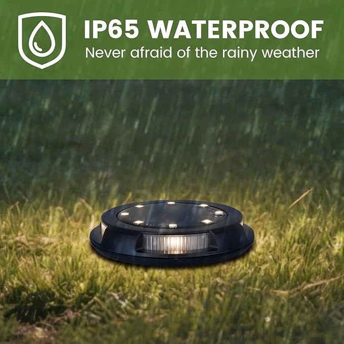 Solar Underground Outdoor Lights IP65 Waterproof Rechargeable 500mAh NI-MH Battery LED Landscape Lighting 0.2W Solar Panel Black Garden Path Lights for Yard(Warm Light 8 Pack)