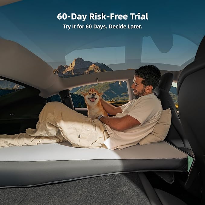 Tesla Model Y Solo Mattress Wedge Design &amp 6.7-Inch Solid Foam for Flat Car Bed Portable Camping Mattress w/Built-in Pump for Solo Campers Hiking Nap Road Trip