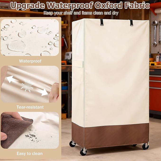 Rileytee Wire Shelf CoverHeavy Duty 600D Dustproof Waterproof Shelf Covers for Wire ShelvingOutdoor Storage Rack Cover for Rack with Zipper36 W x 16 D x 72 H(Beige &amp Brown)