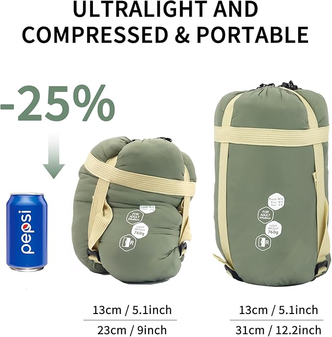 NewDoar Ultralight Backpacking Sleeping Bag - 50-70°F 1.5lbs Waterproof &amp Machine Washable 2-Way Zipper for TeensCouplesWomenMen Compact for Hiking/Camping (M/L Sizes)