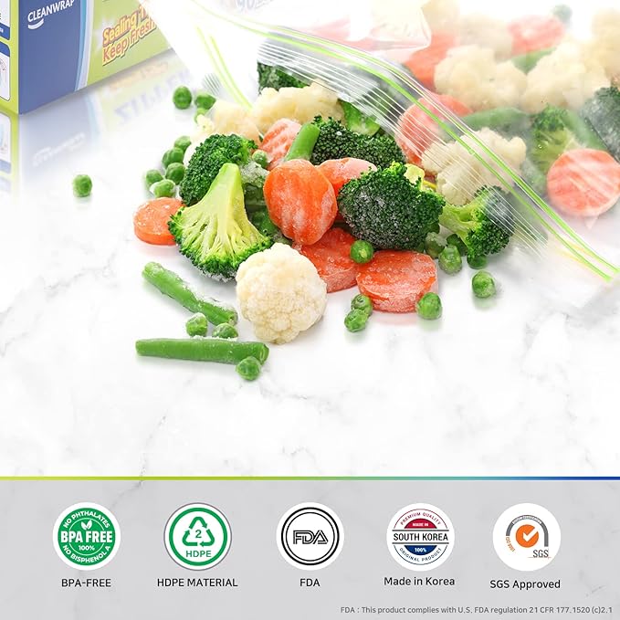 CLEANWRAP Clean Zipper Bag (Mix 225) - Food Storage Plastic Bags for Food Food Slider Bag Zip Lock I Medium Zip Bags for Storage