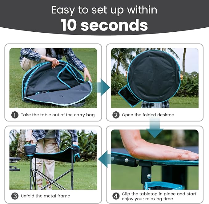 FUNDANGO All in One Tailgate Table Portable Beach Table with Cup Holders Camping Table Foldable with Side Pockets Carry Bag for Camp Outdoor Sand Beach Picnic Fishing Tailgating Essentials
