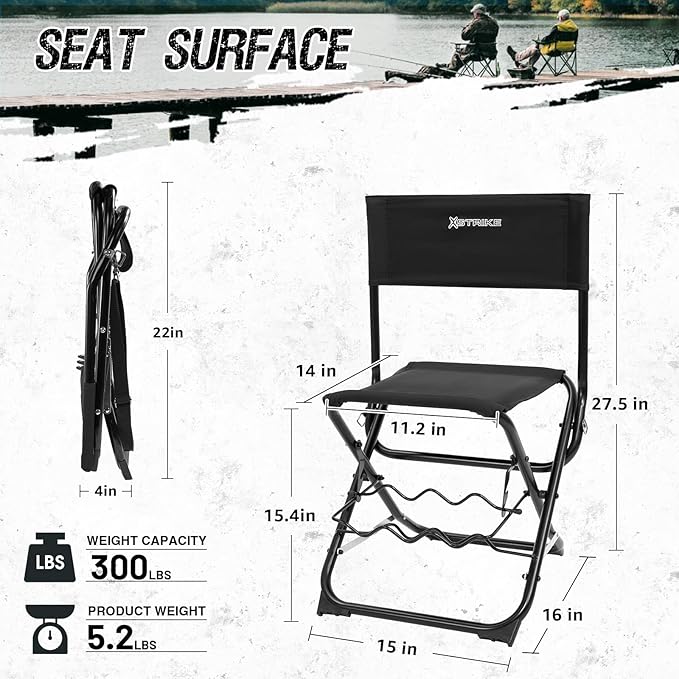 X Strike Portable Fishing Chairs Outdoor Folding Stool for Adults Portable Camping Chair for Ice FishingHuntingLawnPatioGarden300LBS.
