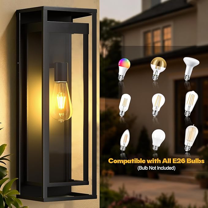 Large Outdoor Wall Sconce-20in Modern Waterproof Sconce Wall Mounted E26 Black Porch Lights Exterior Lighting Fixture for Coach Doorway Patio