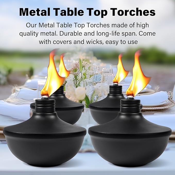 6-Pack Upgraded Tabletop Torches 24 oz Citronella Torch Lights Refillable Torch with Wicks Covers and Funnel Included - Ideal for Garden Patio Deck Yard Party Landscape