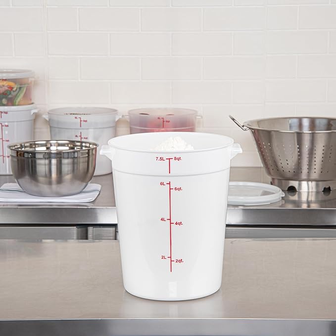 Restaurantware-Met Lux 8 Quart Food Storage Containers 10 White Storage Containers - Lids Sold Separately Red Volume Markers Dishwashable Containers Side Handles For Storing Foods