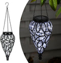 LEWIS&ampWAYNE Solar Hanging Lantern Outdoor Lights Tear-Shaped 15 LEDs Cool White Hanging Lights with S Hooks Decor in Garden Yard Pathway Front Door and Landscape