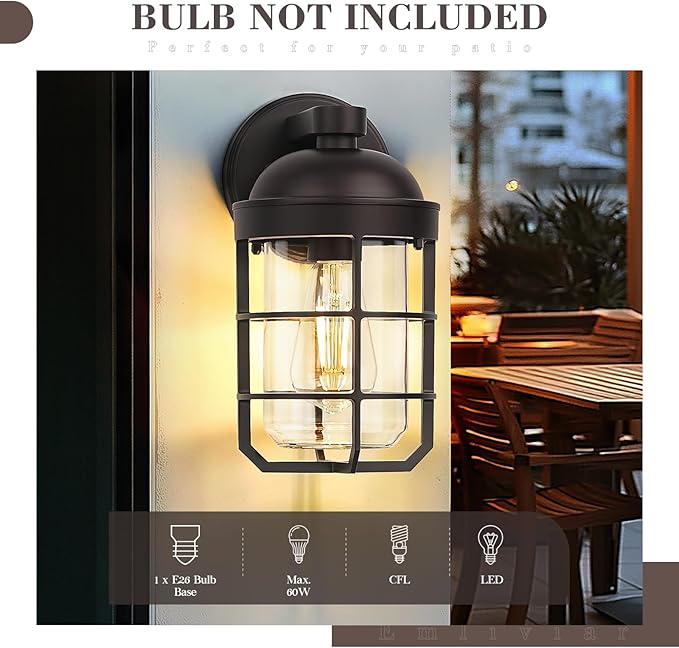 Emliviar Farmhouse Wall Mount Outdoor Lighting Nautical Exterior Light Fixture Metal with Clear Glass Outside Light in Oil Rubbed Bronze Finish for Garden &amp Porch GE255BL ORB