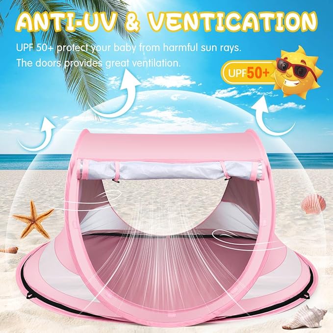 Baby Beach TentLarge Pop Up Beach Tent Sun Shade for BeachPortable Baby Travel Tent with Mosquito NetIndoor Baby Play TentUPF 50+ UV Protection Sun Shelters for Infants
