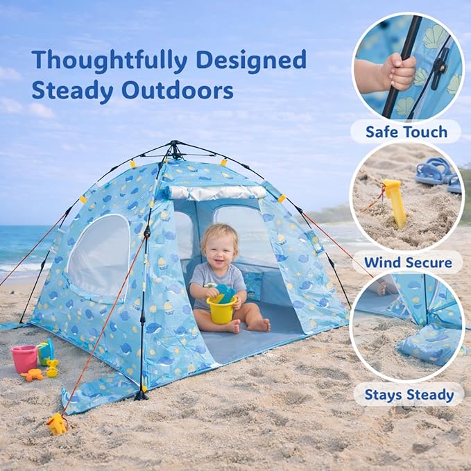 NXONE Baby Beach Tent with UPF 50+ Sun Protection Pop-Up Shade Designed for Toddlers &amp Infants Wind-Resistant Breathable &amp Portable for Family Beach Trips