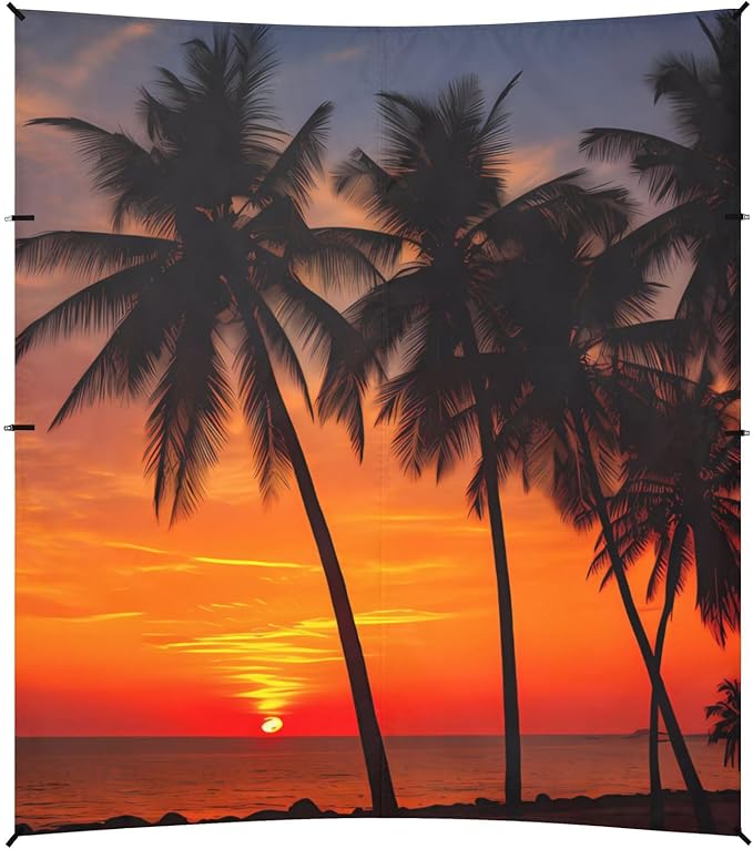 Beach Tent Sun Shelter Orange-red Sunset Coconut Tree Lightweight &amp Easy Setup Beach Shade Canopy for Camping Fishing