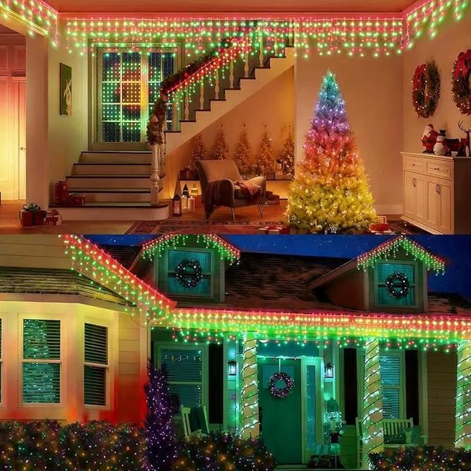 320LED Solar Christmas Lights Outdoor Waterproof Christmas Decorations Lights 29.5ft 60 Drops8 Modes Solar Powered Rechargeable Fairy Lights for Party HolidayWedding Decorations (Red and Green)