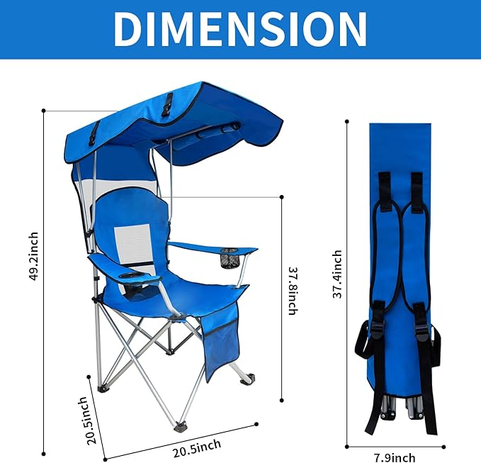 Portable Folding Camping Chair - Lightweight Durable Outdoor Chair for Camping Fishing Beach Lawn and More - Comfortable Folding Chairs for Outside Activities (Blue)