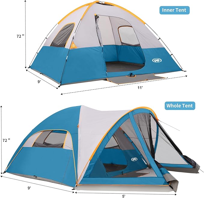 UNP Camping Tent with Screen Room Portable 6 Person Camping Tent with Screen Porch Family Dome Tent for Camping Outdoor - 14'x11'x72''(H)